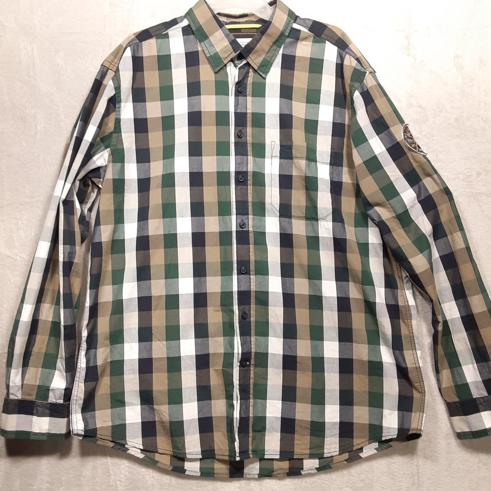 Camel Active Mens L/S Button Shirt Sz.XL/green & blue plaid/Compass Patch